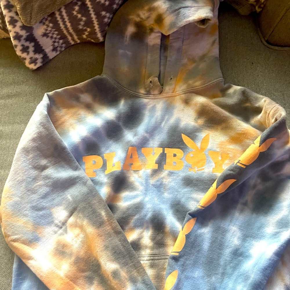 Playboy tye-dyed hooded sweatshirt. Size small